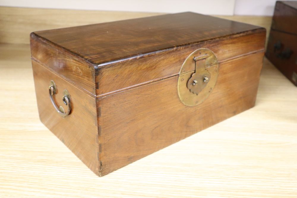 A 19th century Chinese huang huali brass bound box, length 39cm